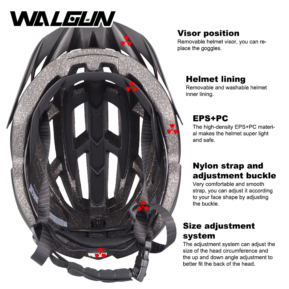WALGUN WG983 MTB Mountain Bike Helmet L with LED Light Goggles Lens Sun Visor Road Bicycle Cycling Helmets for Men Women Adult