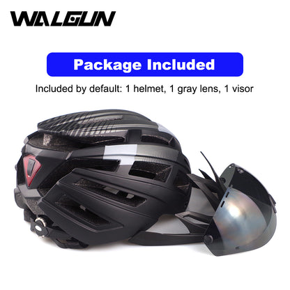 WALGUN WG983 MTB Mountain Bike Helmet L with LED Light Goggles Lens Sun Visor Road Bicycle Cycling Helmets for Men Women Adult
